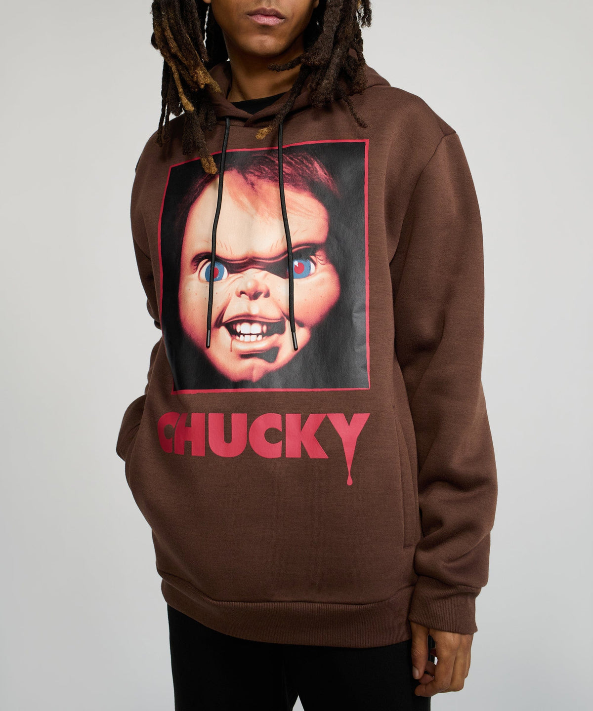 Reason Clothing Top Pick | Chucky Face Graphic Long Sleeve Hoodie - Brown