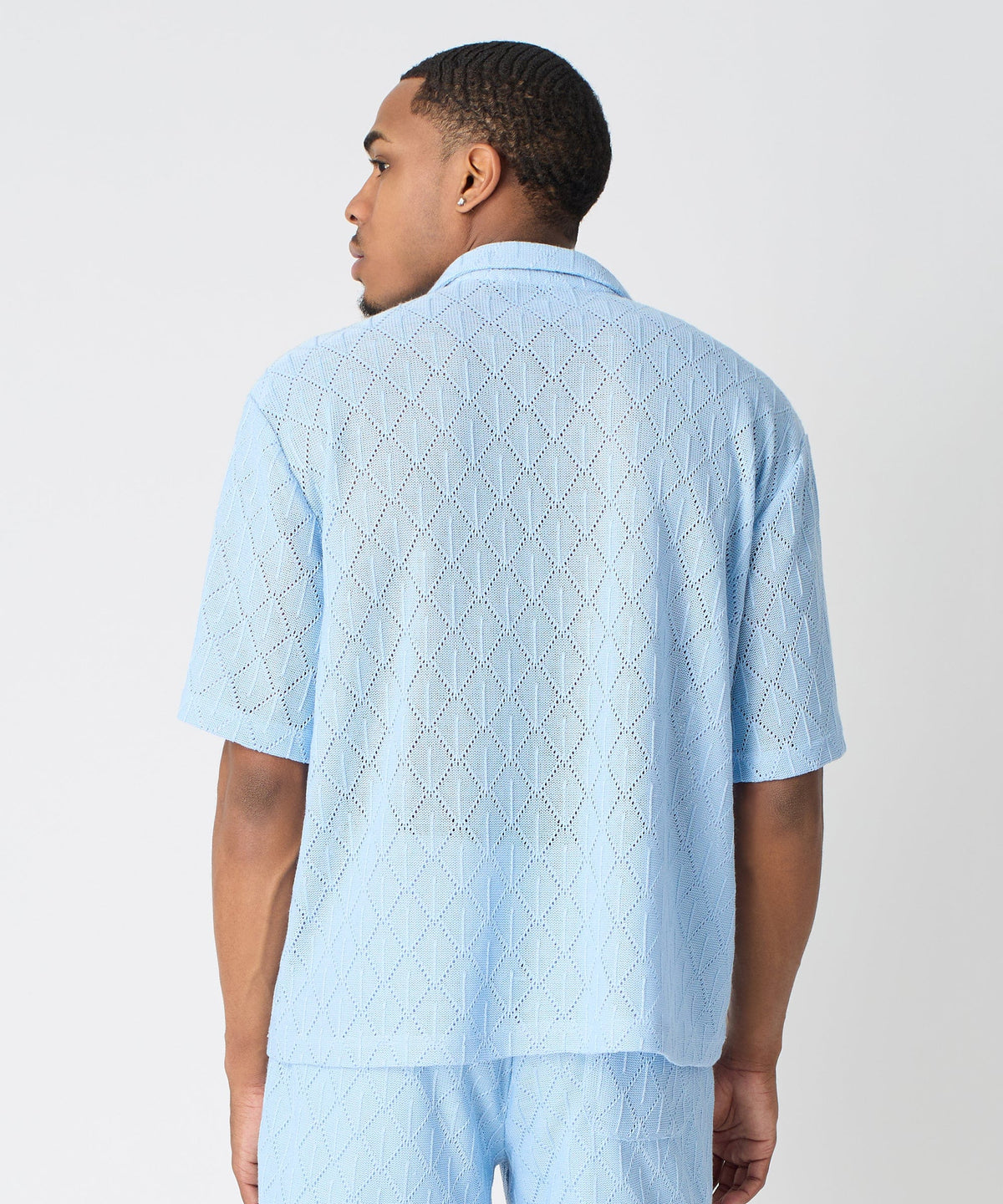 Reason Clothing Featured | Diamond Plate Viscose Short Sleeve Shirt - Light Blue