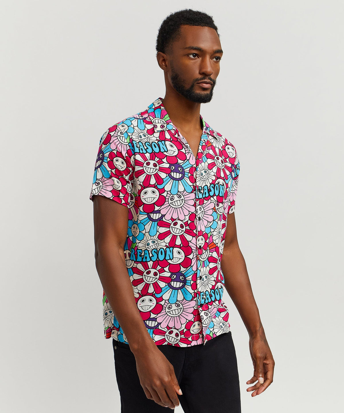 Reason Clothing Deals | Sunflower Viscose Button-Down Short Sleeve Shirt - Multicolor