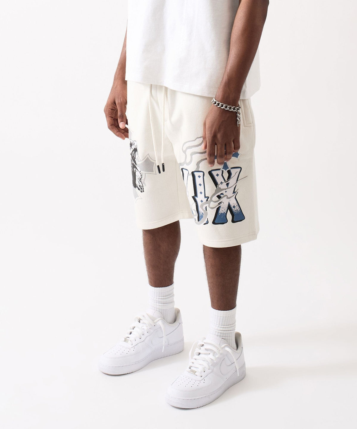 Reason Clothing Premium | Crosses Embroidered Fleece Short - Cream