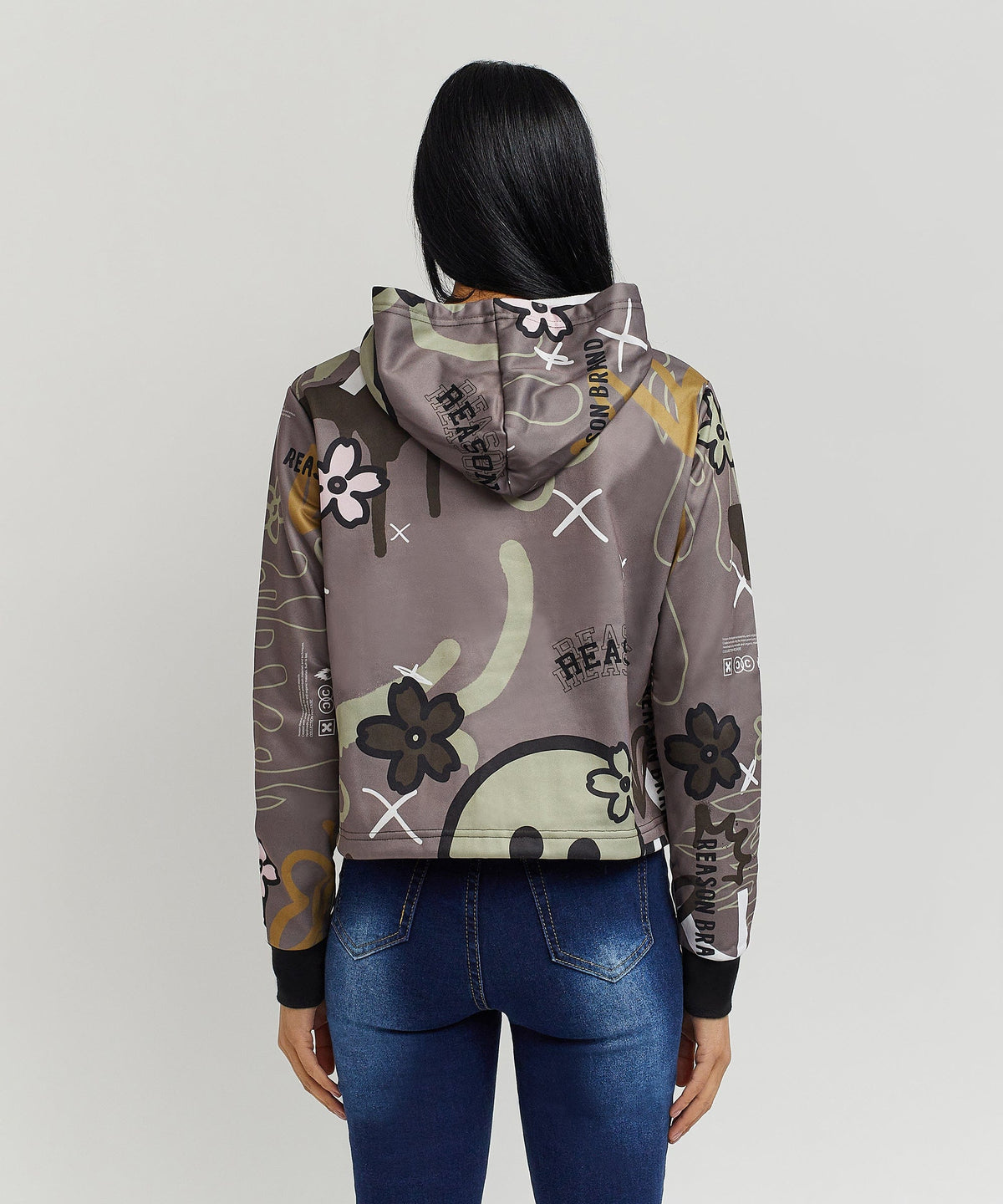 Reason Clothing Discount | Doodle Women's Graphic Pull-over Long Sleeve Hoodie - Brown