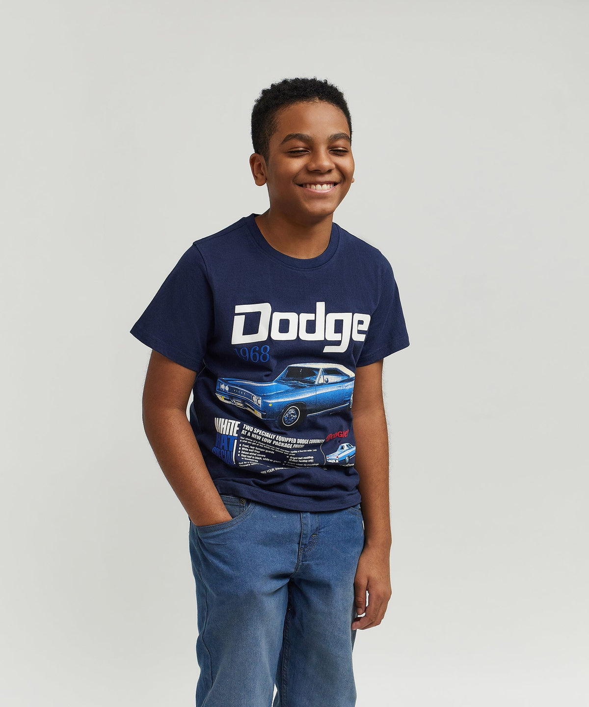 Reason Clothing New | Dodge White Hat Special Kid's Graphic Short Sleeve Tee - Dark Blue