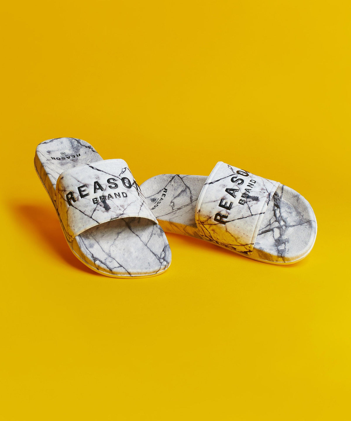 Reason Clothing Premium | Marble Allover Print Logo Slides - White