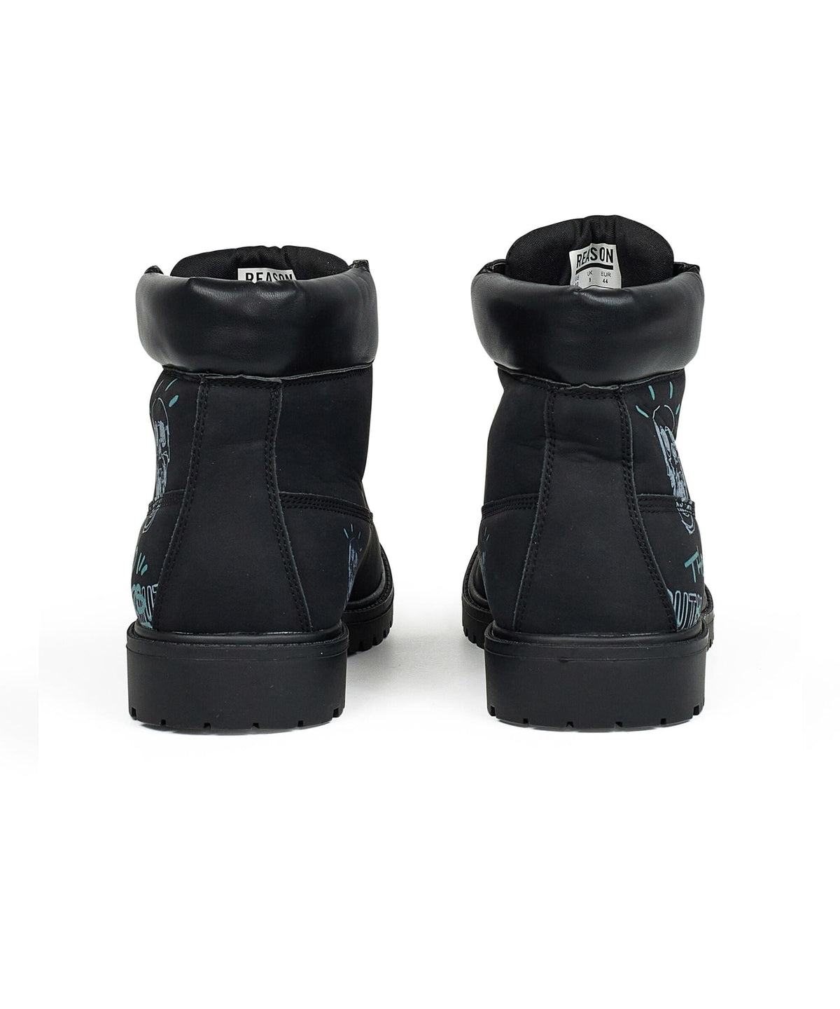 Reason Clothing Signature | Skull Flower Faux Suede Graffiti Print Boots - Black