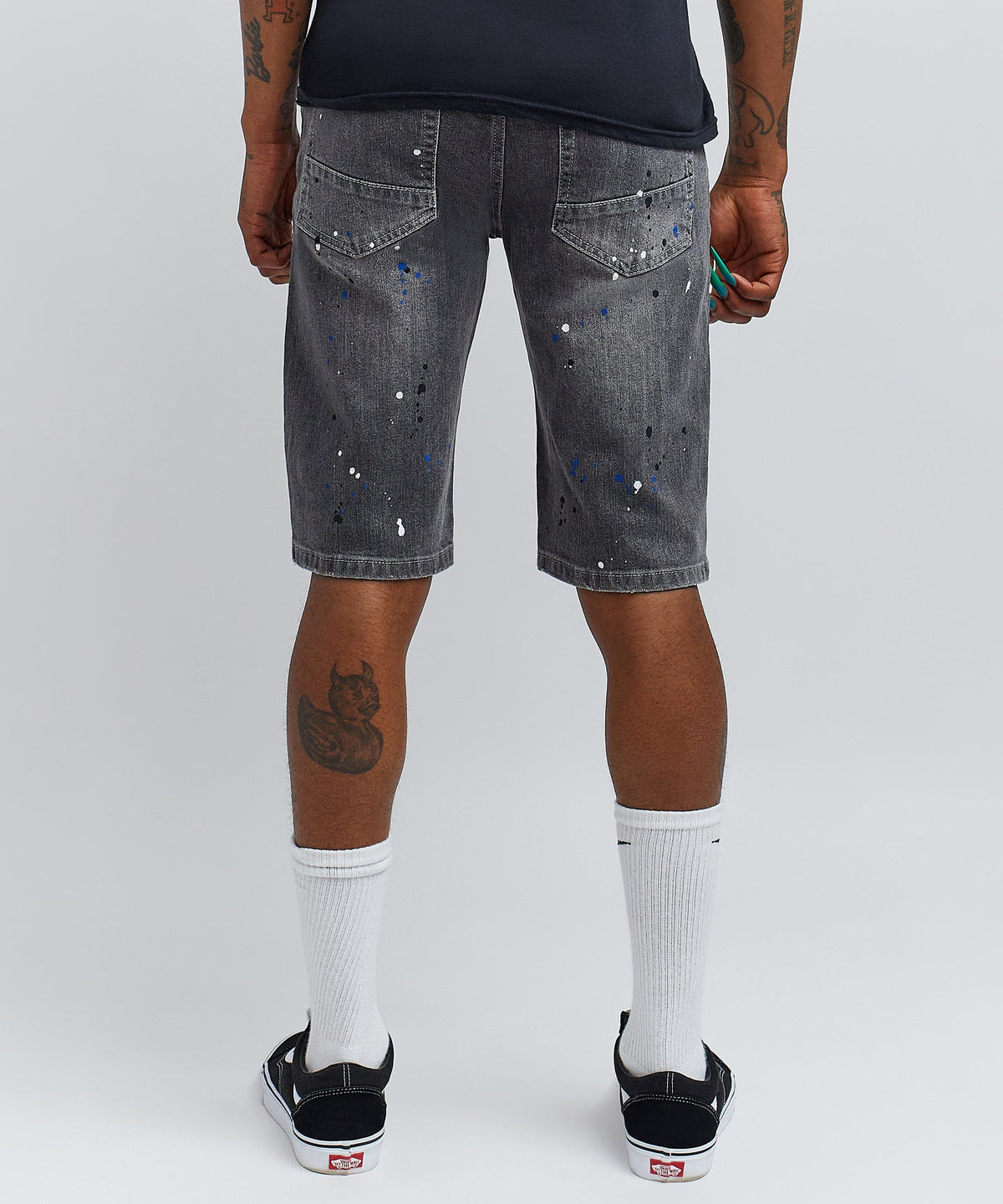 Reason Clothing Featured | Vincent Grey Paint Splatter Jean Shorts