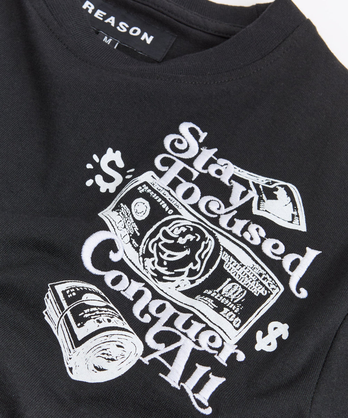 Reason Clothing Best Price | Big Checks Embroidered Short Sleeve Tee - Black