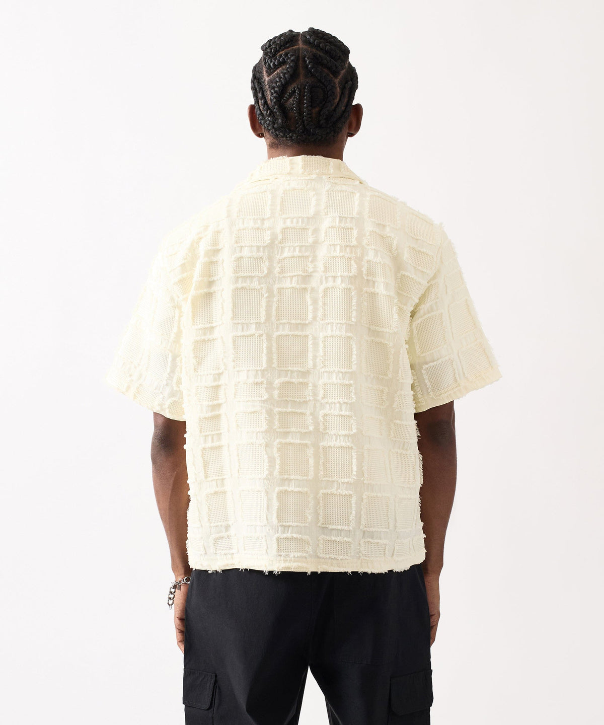 Reason Clothing Featured | Textured Blocked Button Down Shirt - Cream