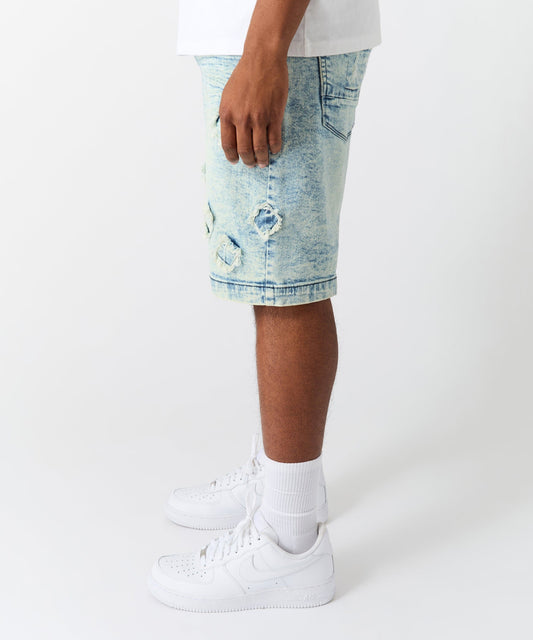 Reason Clothing Deals | Destroyed Denim Shorts - Dark Blue