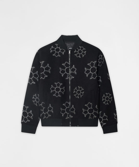 Reason Clothing Sale | Cross Applique Wool Varsity Jacket - Black