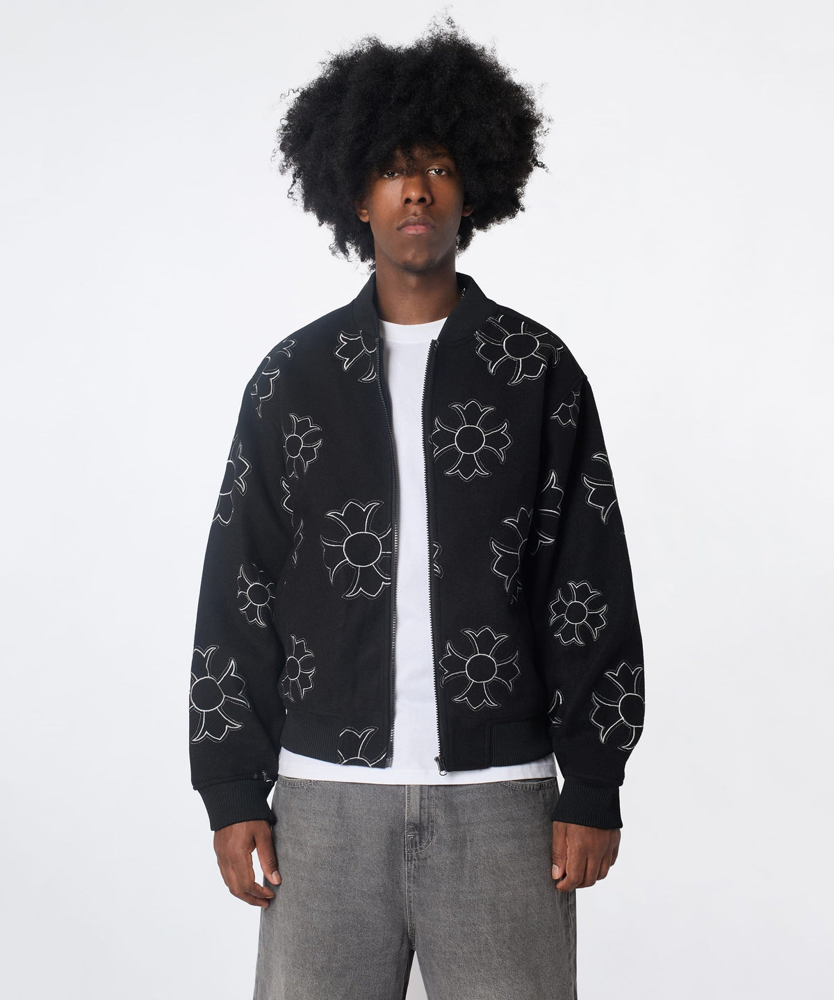 Reason Clothing Sale | Cross Applique Wool Varsity Jacket - Black