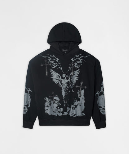 Reason Clothing Top Pick | Sin Again PU Applique Hoodie - Black