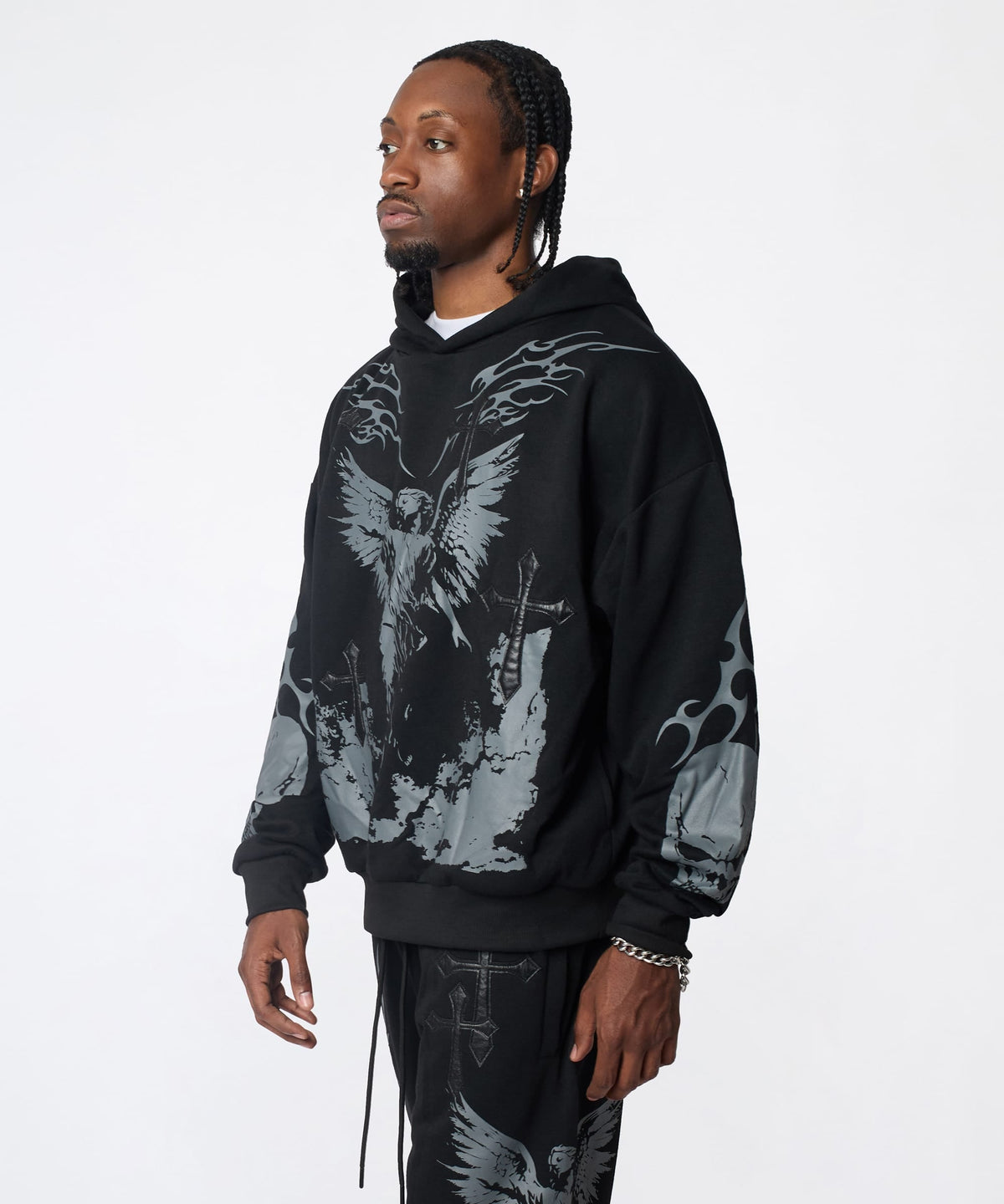 Reason Clothing Top Pick | Sin Again PU Applique Hoodie - Black