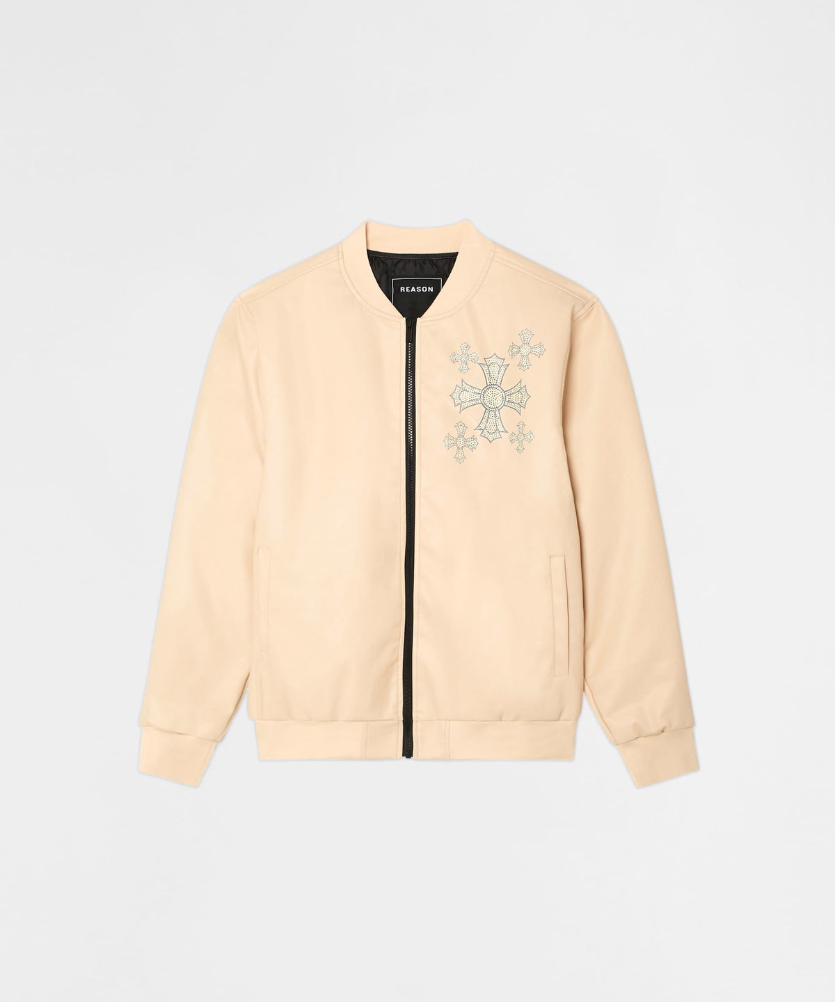 Reason Clothing Best Price | Crossed Faux PU Leather Bomber Jacket - Cream