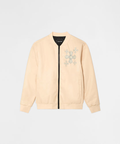Reason Clothing Best Price | Crossed Faux PU Leather Bomber Jacket - Cream
