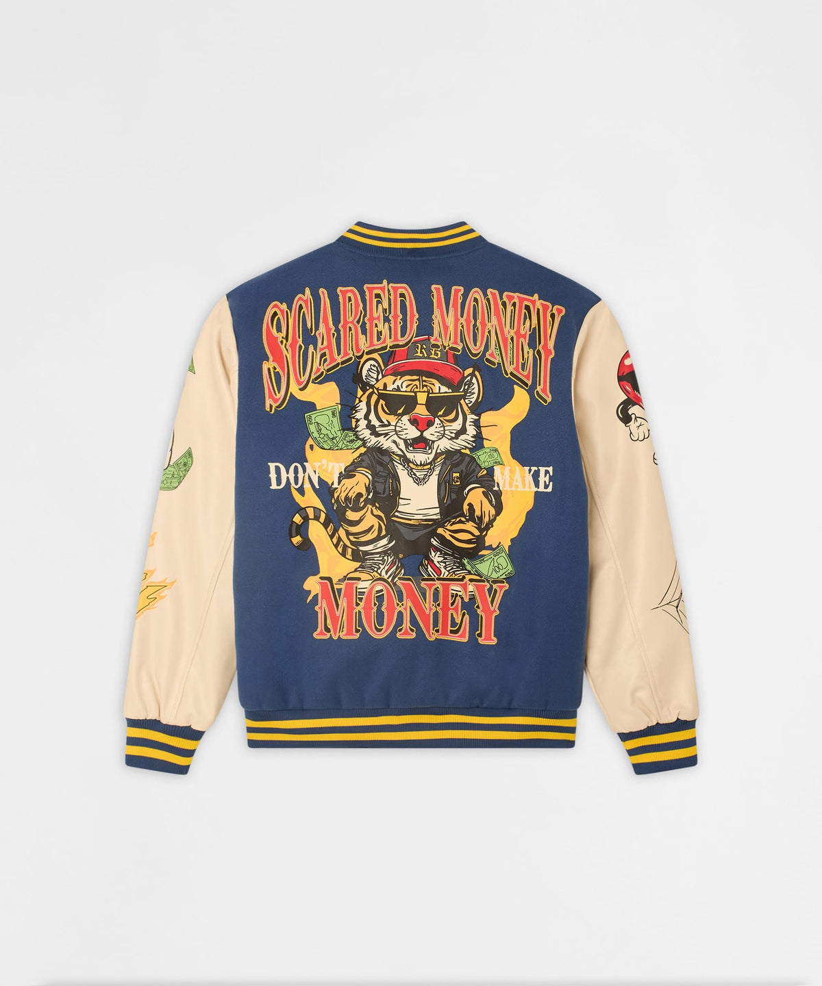 Reason Clothing Featured | Money Varsity Faux Leather Sleeve Jacket - Blue