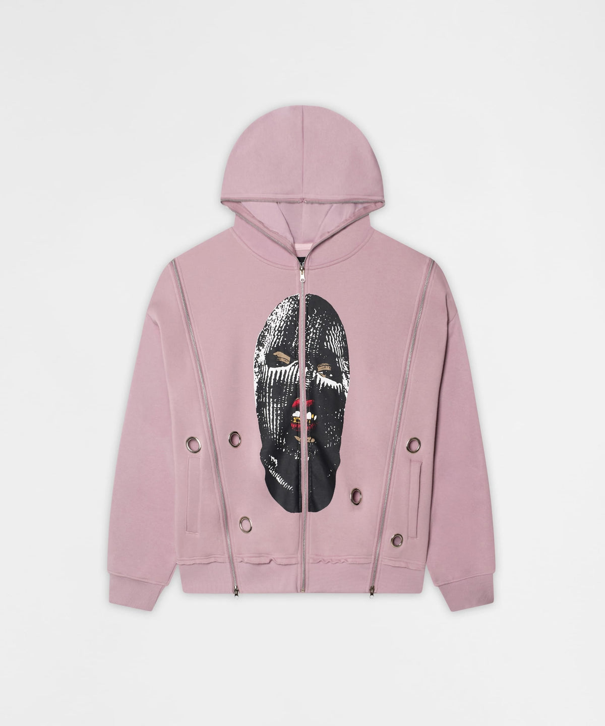 Reason Clothing Signature | Ski Mask Multi Zip Eyelet FZ Hoodie - Pink