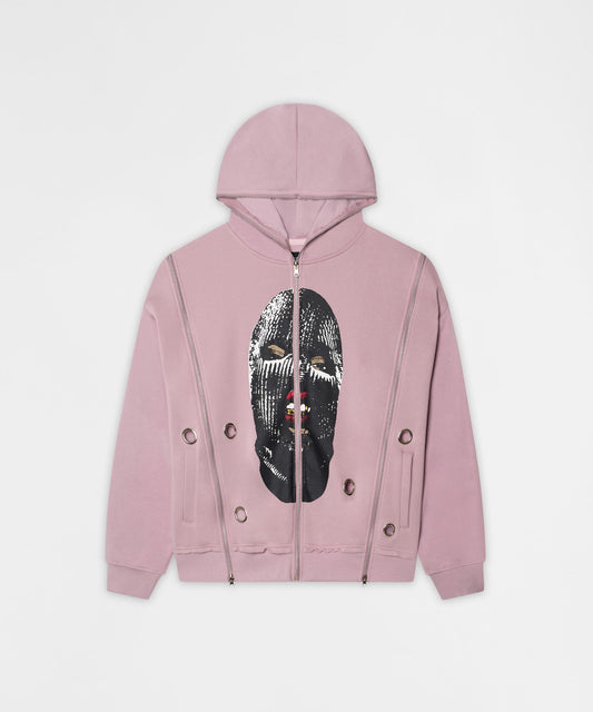 Reason Clothing Signature | Ski Mask Multi Zip Eyelet FZ Hoodie - Pink