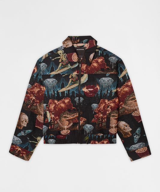 Reason Clothing Trending | Surreal Dream Tapestry Varsity Jacket - Black
