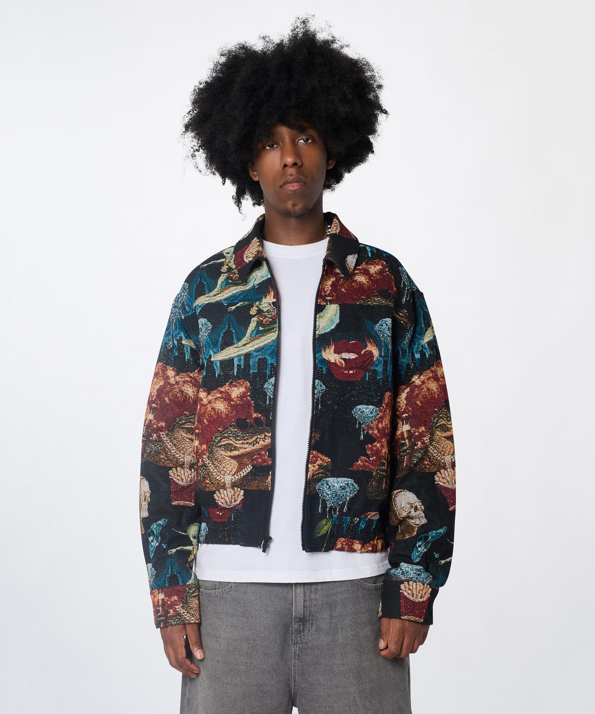 Reason Clothing Trending | Surreal Dream Tapestry Varsity Jacket - Black