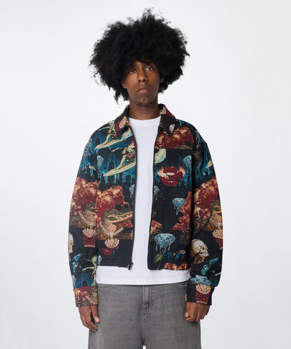 Reason Clothing Trending | Surreal Dream Tapestry Varsity Jacket - Black