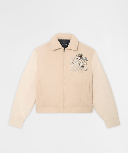 Reason Clothing Discount | Self Made Rhinestone PU Leather Jacket - Beige