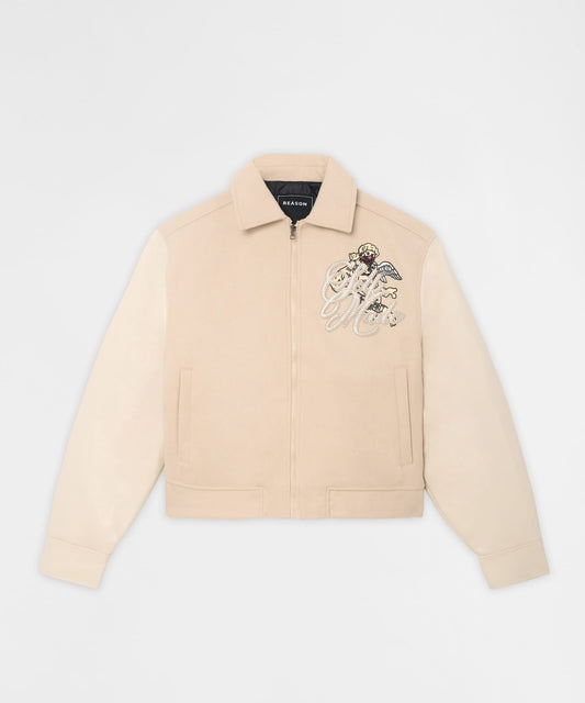 Reason Clothing Discount | Self Made Rhinestone PU Leather Jacket - Beige