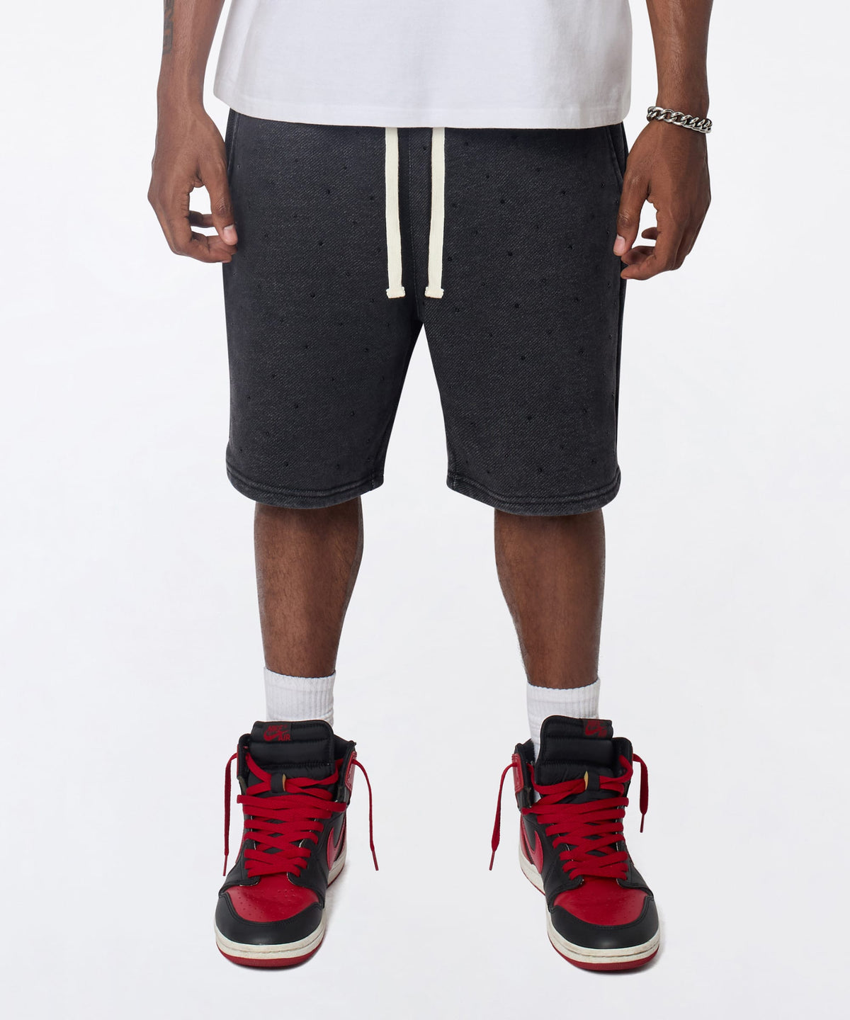 Reason Clothing Best Seller | Washed Rhinestone Short - Black
