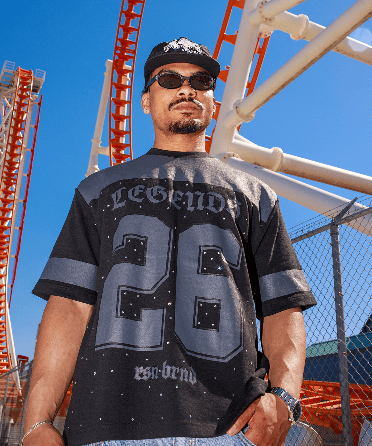Reason Clothing Discount | Football Rhinestones Short Sleeve Tee - Black