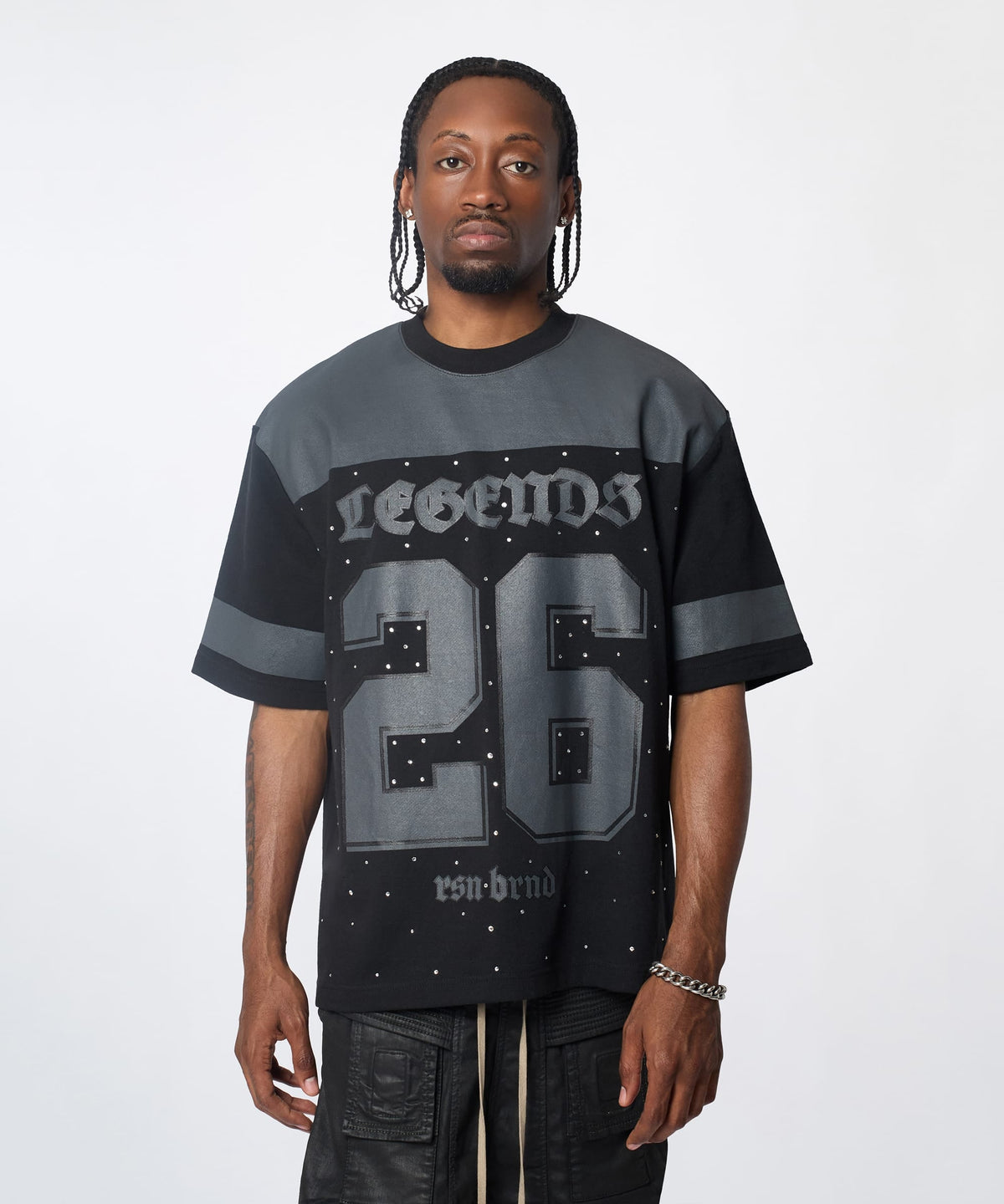 Reason Clothing Discount | Football Rhinestones Short Sleeve Tee - Black