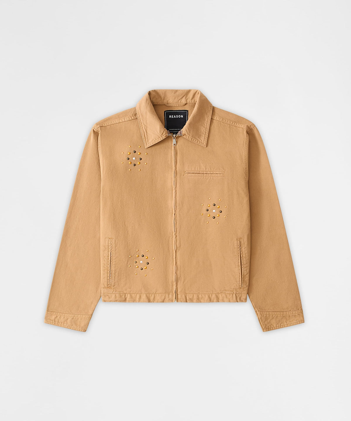 Reason Clothing Customer Favorite | Studded Denim Jacket - Khaki