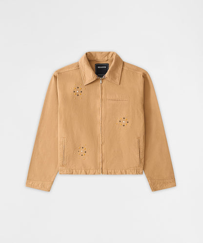 Reason Clothing Customer Favorite | Studded Denim Jacket - Khaki