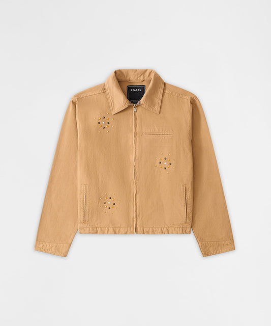Reason Clothing Customer Favorite | Studded Denim Jacket - Khaki