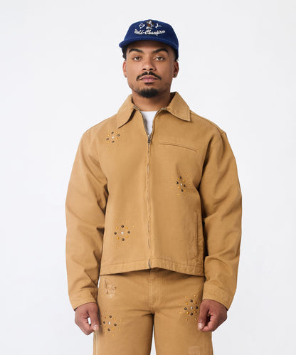 Reason Clothing Customer Favorite | Studded Denim Jacket - Khaki