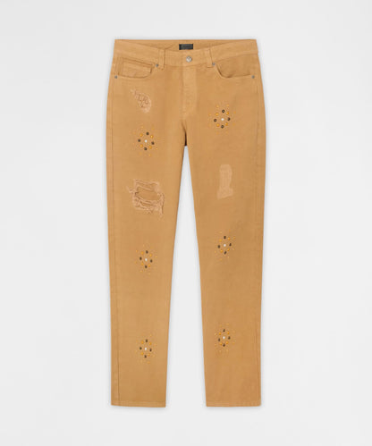 Reason Clothing Featured | Constellation Studded Distressed Denim Jeans - Khaki