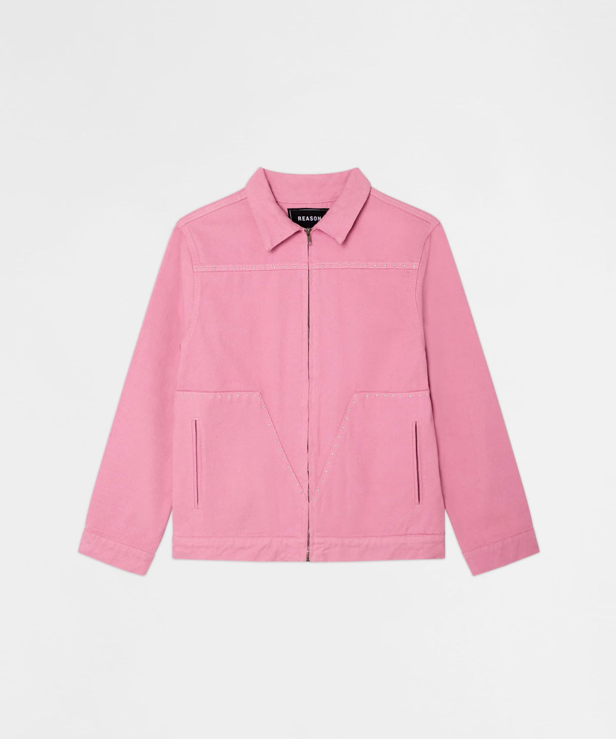 Reason Clothing Everyday | Saint Studded Work Denim Jacket - Pink