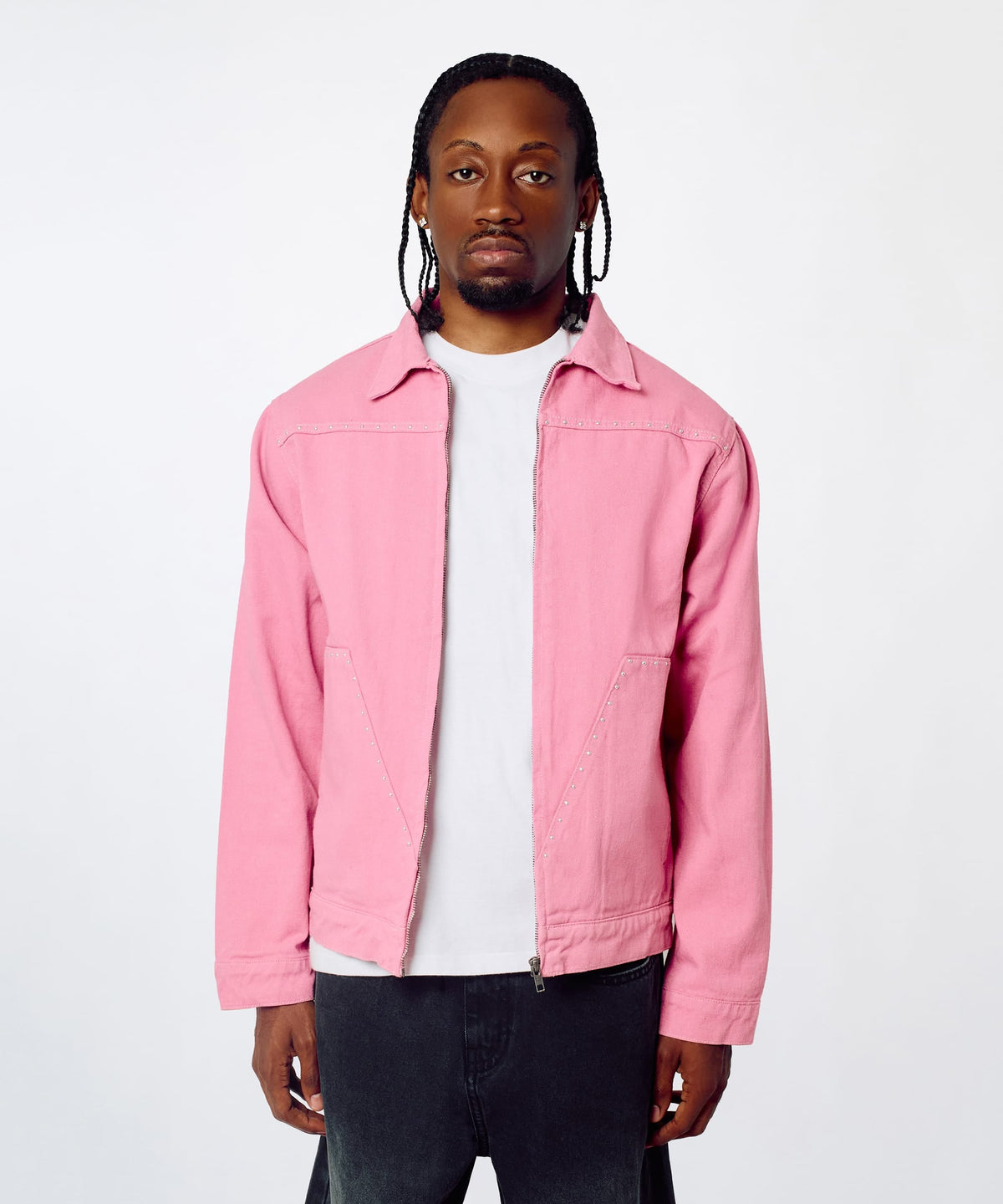 Reason Clothing Everyday | Saint Studded Work Denim Jacket - Pink