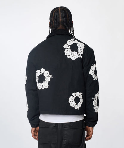 Reason Clothing Sale | Floral Wreath Collared Workwear Jacket - Black