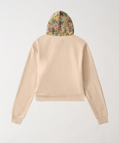 Reason Clothing Smart Buy | Women Floral Tapestry Graphic Zip Up Hoodie - Khaki