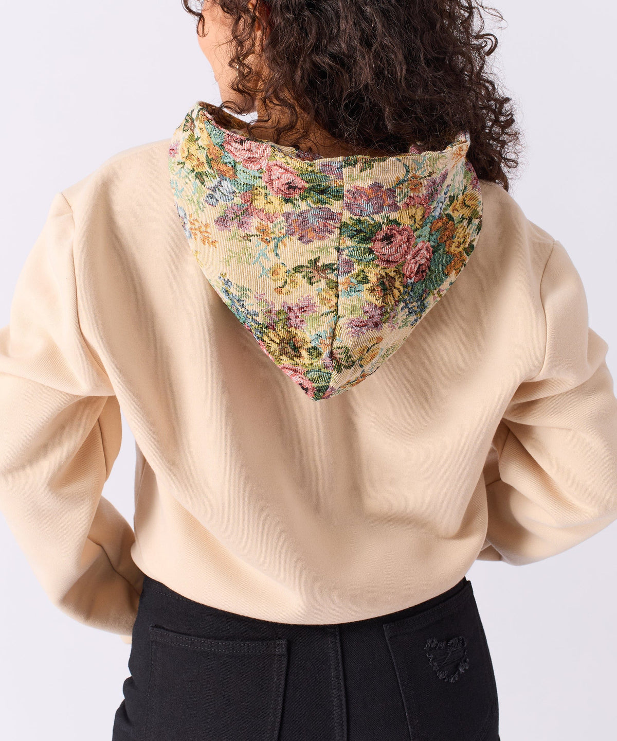 Reason Clothing Smart Buy | Women Floral Tapestry Graphic Zip Up Hoodie - Khaki