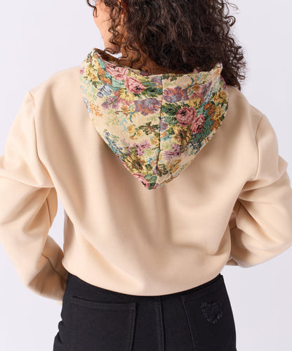 Reason Clothing Smart Buy | Women Floral Tapestry Graphic Zip Up Hoodie - Khaki