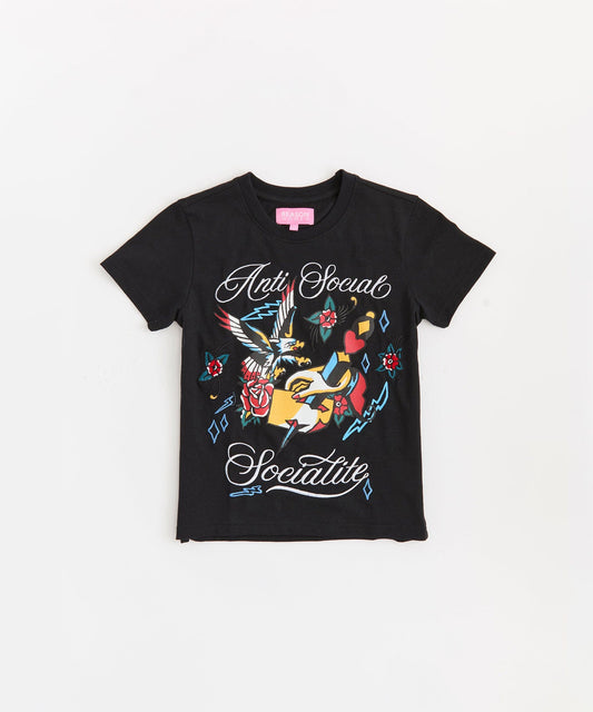 Reason Clothing Trending | Anti Social Socialite Women's Graphic Cropped Short Sleeve Tee - Black