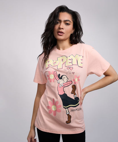 Reason Clothing Value | Popeye Olive Women's Graphic Short Sleeve Tee - Pink