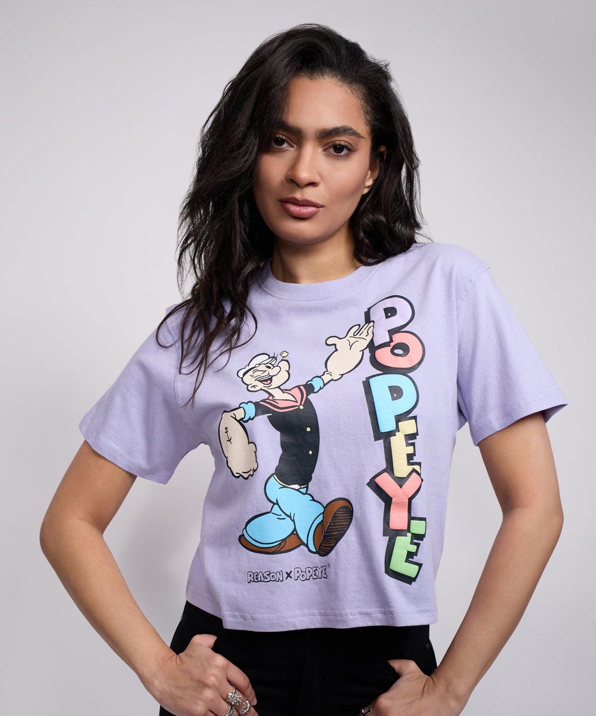 Reason Clothing Deals | Popeye Logo Women's Graphic Cropped Tee - Lilac