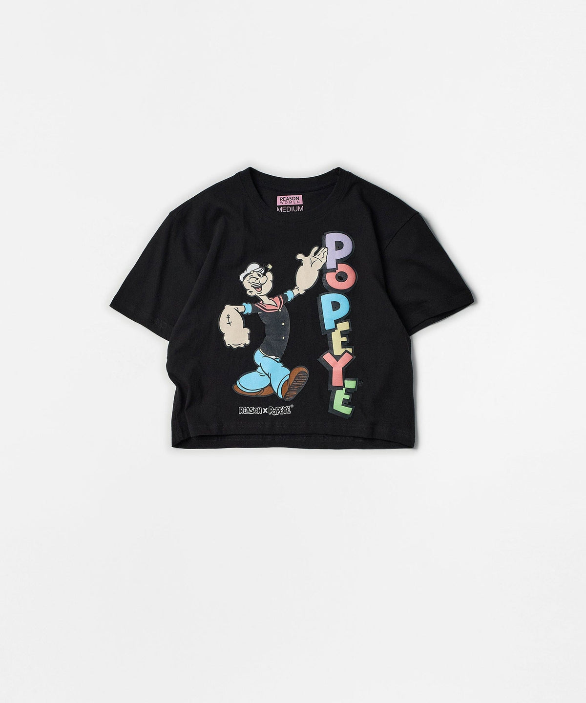 Reason Clothing Value | Popeye Classic Women's Graphic Short Sleeve Cropped Tee - Black