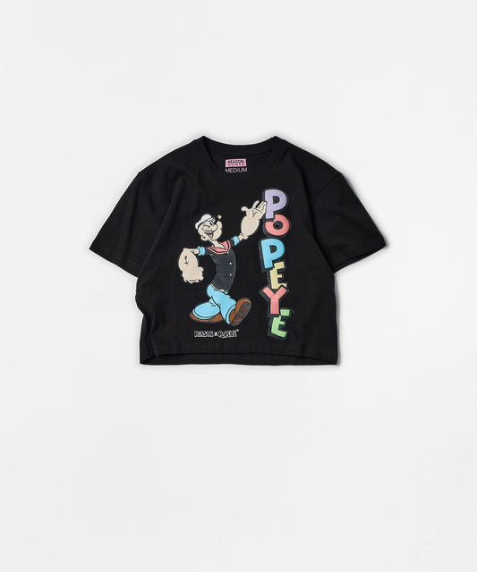 Reason Clothing Value | Popeye Classic Women's Graphic Short Sleeve Cropped Tee - Black