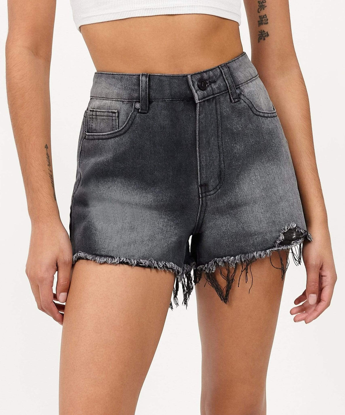 Reason Clothing Great Value | Nora Women's Distressed Denim Shorts - Black