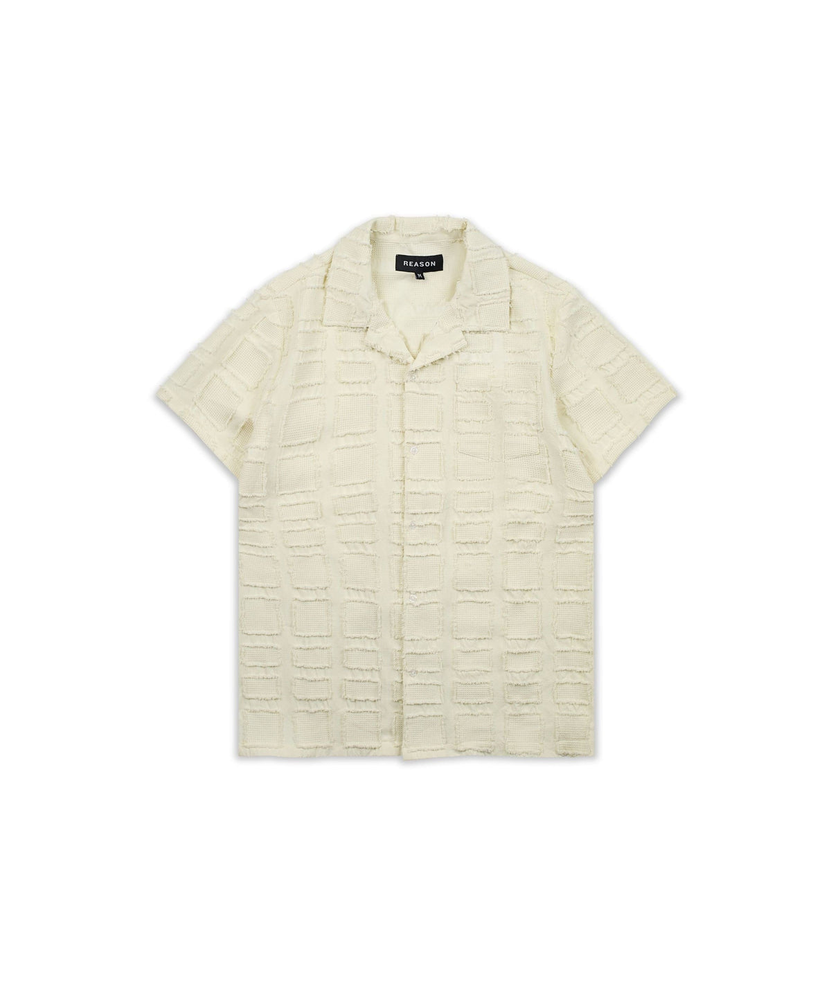 Reason Clothing Trusted | Grid Kid's Textured Button Down Short Sleeve Shirt - Cream
