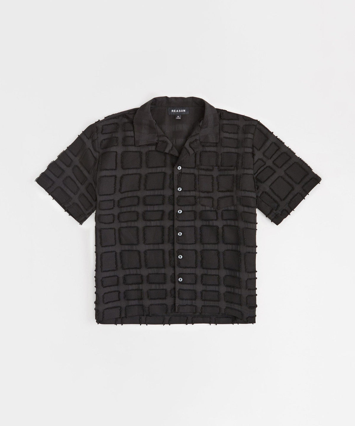 Reason Clothing Classic | Grid Kid's Textured Button Down Short Sleeve Shirt - Black