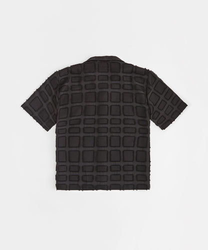 Reason Clothing Classic | Grid Kid's Textured Button Down Short Sleeve Shirt - Black