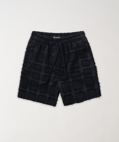 Reason Clothing Popular | Grid Kid's Textured Shorts - Black